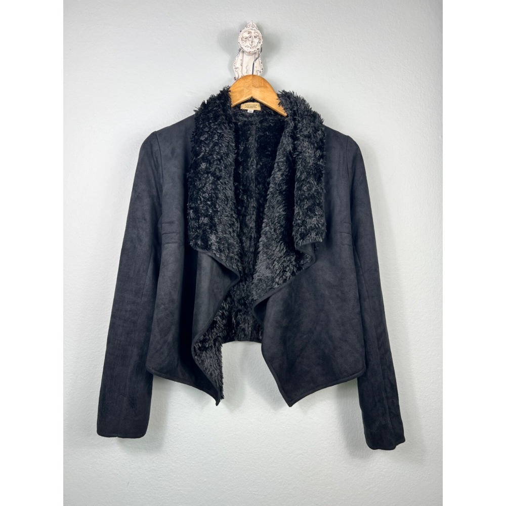 Anthropologie Piko 1988 Women's Faux Suede Black Open‎ Cardigan Jacket Size M